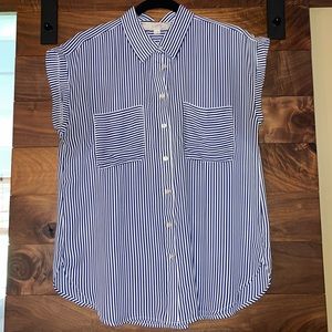 LOFT navy blue & white striped blouse